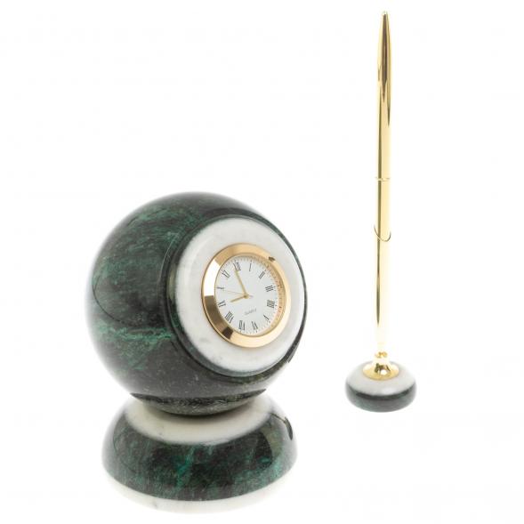 Настольные часы &amp;quot;Шар Антистресс&amp;quot; из змеевика 10 см с ручкой 129639