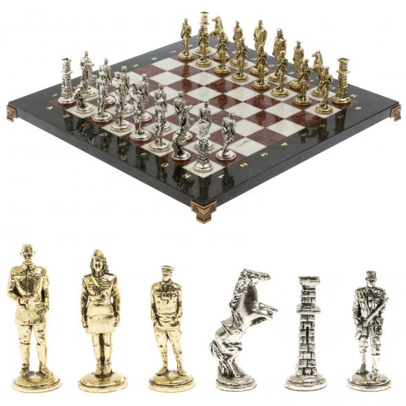 Шахматы подарочные &amp;quot;Великая Отечественная война&amp;quot; из лемезита и мрамора доска 40х40 см 129838