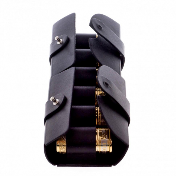 Набор стопок &amp;quot;Герб России&amp;quot; 6 шт в кожаном патронташе Златоуст 130026