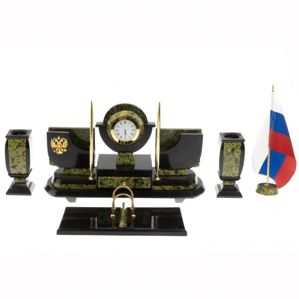 Письменный набор &amp;quot;Престиж&amp;quot; с символикой России камень змеевик 113252