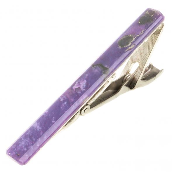 Зажим для галстука с камнем чароит 123817