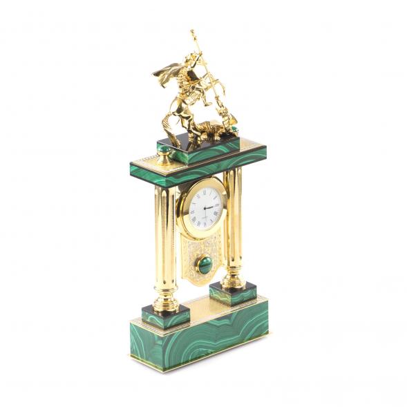 Каминные часы &amp;quot;Святой Георгий&amp;quot; из малахита и бронзы Златоуст 113597