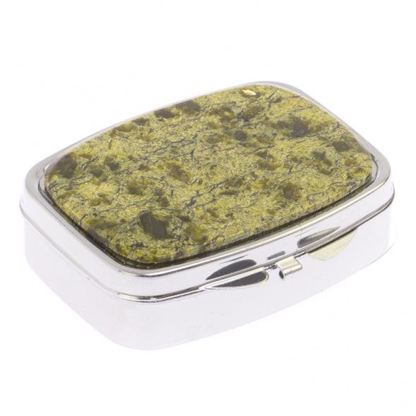 Таблетница в подарок на 2 отделения камень змеевик цвет серебро / премиум контейнер для таблеток / бокс для хранения лекарств на три секции утро, день, вечер / органайзер для пилюль мини