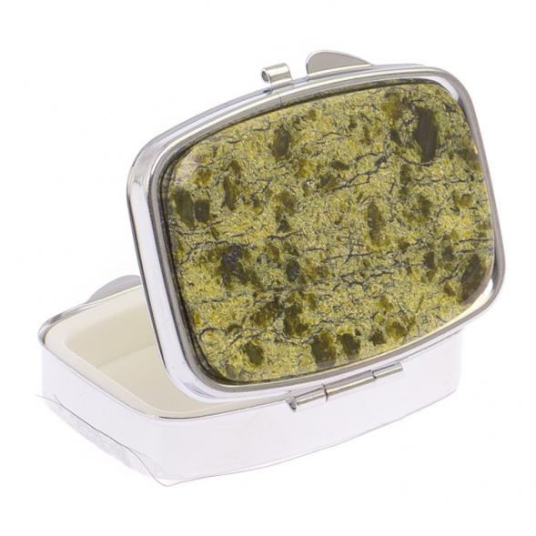 Таблетница в подарок на 2 отделения камень змеевик цвет серебро / премиум контейнер для таблеток / бокс для хранения лекарств на три секции утро, день, вечер / органайзер для пилюль мини