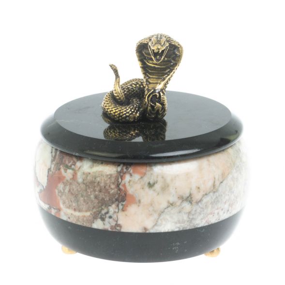 Шкатулка круглая «Кобра» из креноида 128075