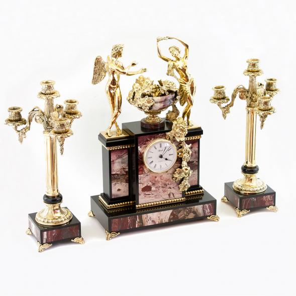 Каминные часы с канделябрами &amp;quot;Амур и Психея&amp;quot; из яшмы и бронзы 113598