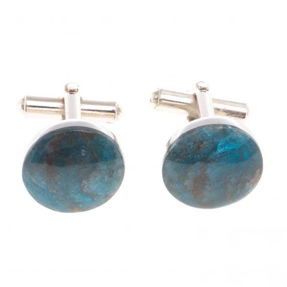 Запонки камень голубой апатит круглые 124410
