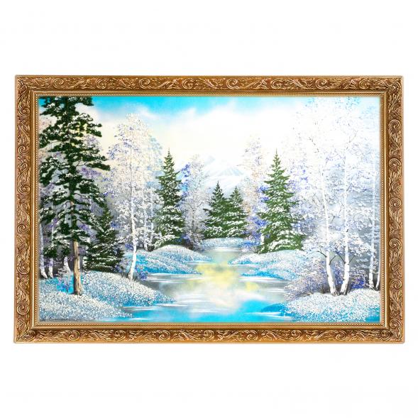 Картина &amp;quot;Зимний пейзаж&amp;quot; багет №10 60х90 см рисунок каменная крошка 124953