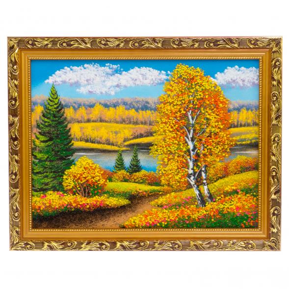Картина &amp;quot;Осенний пейзаж&amp;quot; багет бронза 46х36 см, каменная крошка 126007