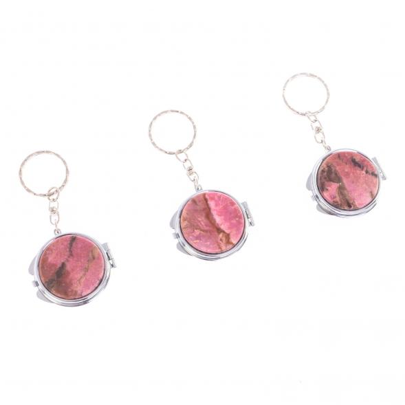 Складное зеркало брелок из родонита круглое 126601