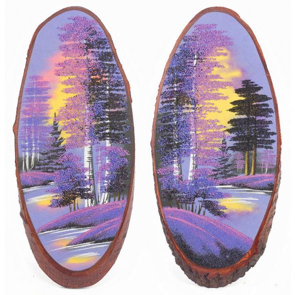 Панно на срезе дерева &amp;quot;Рассвет&amp;quot; вертикальное 45-50 см каменная крошка 112511