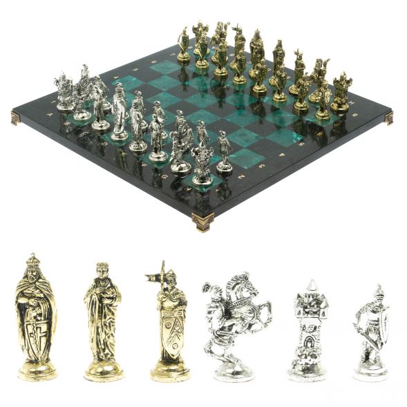 Шахматы &amp;quot;Рыцари крестоносцы&amp;quot; доска 44х44 см из змеевика 128238