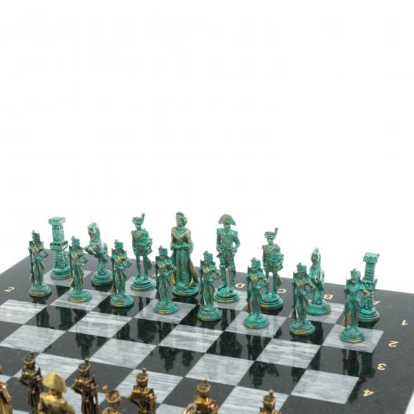 Шахматы &amp;quot;Отечественная война 1812 г. &amp;quot; фигуры бронза / патина 40х40 см серый мрамор 128399
