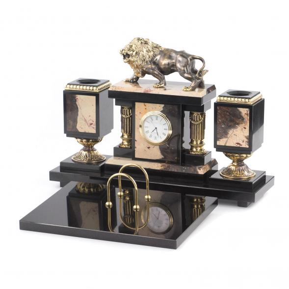 Настольный набор &amp;quot;Рычащий лев&amp;quot; из яшмы с бронзой 119673