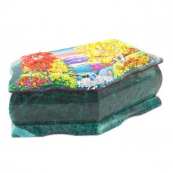 Шкатулка Корона с расписной крышкой осень 18х9х6,5 см