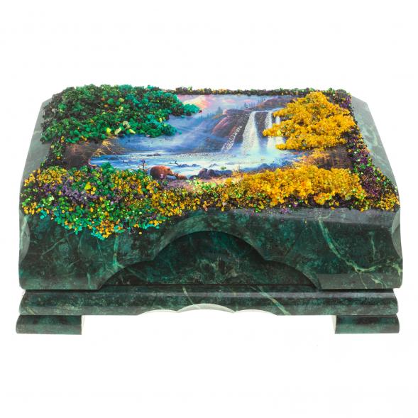 Шкатулка с рисунком &amp;quot;Водопад&amp;quot; змеевик 21х12х8,5 см ПЗ 124090