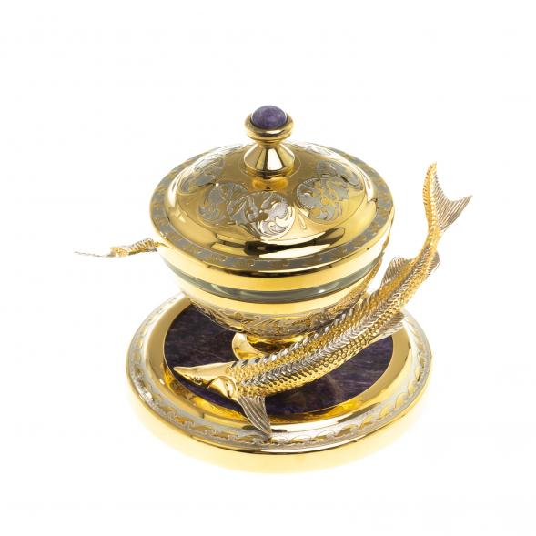 Икорница &amp;quot;Две стерлядки&amp;quot; камень чароит Златоуст 124183