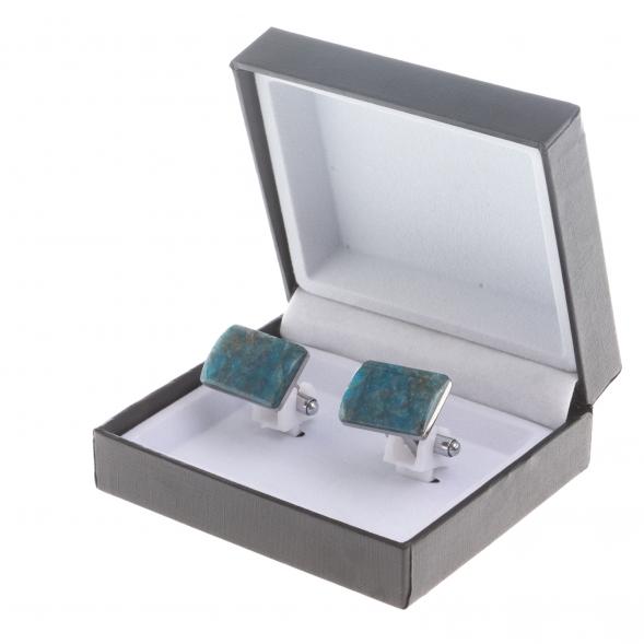 Запонки голубой апатит прямоугольные 124411