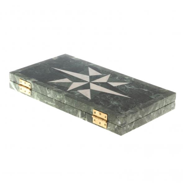 Нарды из камня &amp;quot;Роза ветров&amp;quot; белый мрамор / офиокальцит 124568