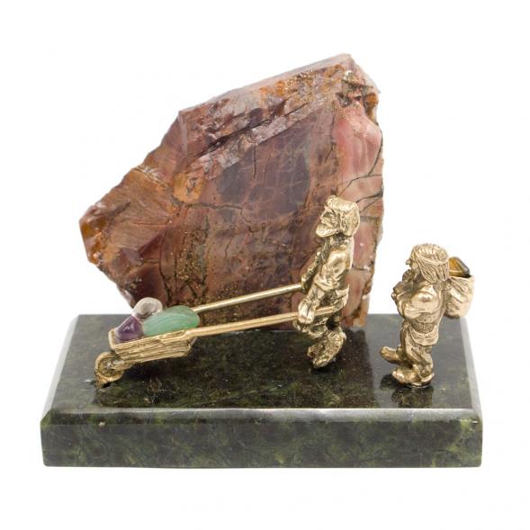 Композиция сувенир &amp;quot;Старатели с тачкой&amp;quot; из бронзы на подставке из камня 116383