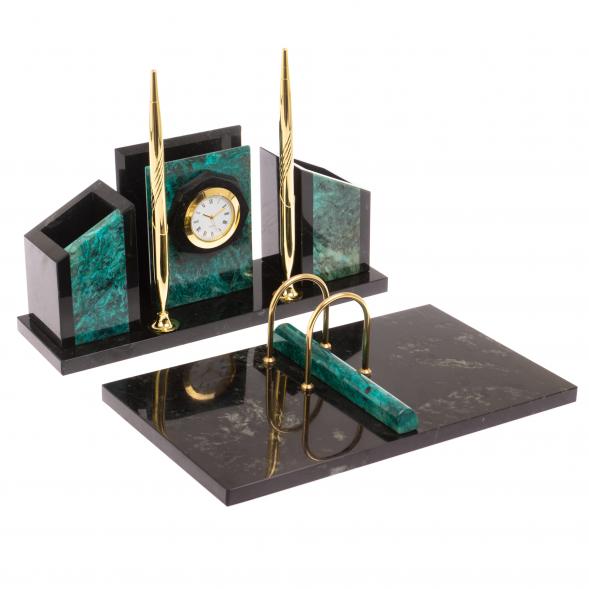 Письменный набор &amp;quot;Канцелярский&amp;quot; с часами змеевик 126526