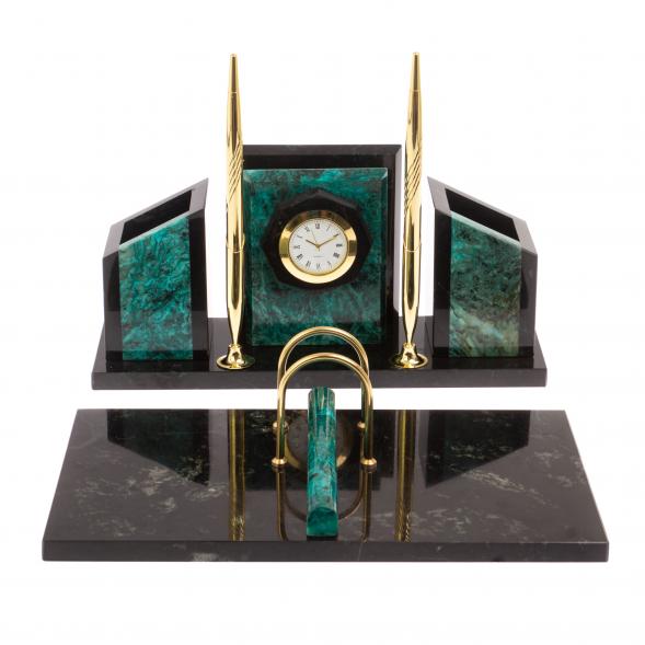 Письменный набор &amp;quot;Канцелярский&amp;quot; с часами змеевик 126526