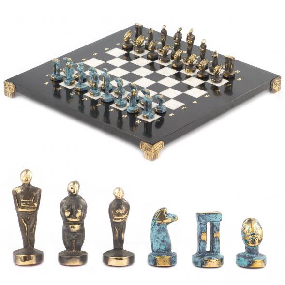Шахматы из бронзы &amp;quot;Идолы&amp;quot; доска 28х28 см мрамор змеевик / Шахматы подарочные / Набор шахмат / Настольная игра