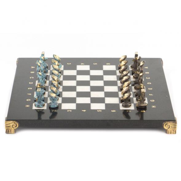Шахматы из бронзы &amp;quot;Идолы&amp;quot; доска 28х28 см мрамор змеевик / Шахматы подарочные / Набор шахмат / Настольная игра