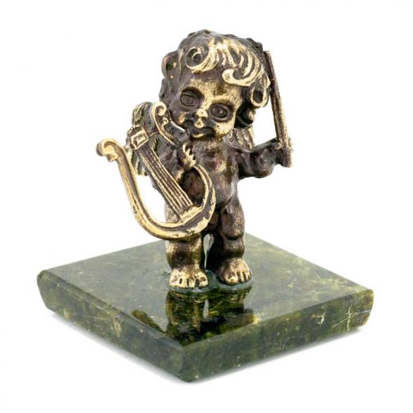 Статуэтка &amp;quot;Ангелочек с арфой&amp;quot; бронза змеевик 116161