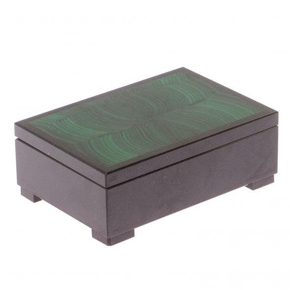 Шкатулка из малахита и долерита 12,5х8,5х4,5 см 125299