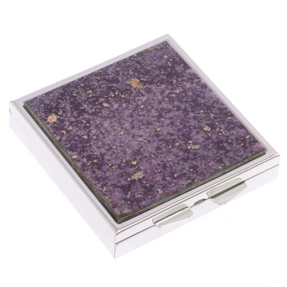 Таблетница на 4 отделения из фиолетового флюорита цвет серебро 125928
