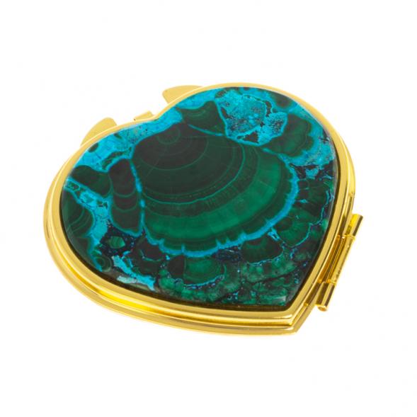 Зеркало карманное &amp;quot;Сердце&amp;quot; из малахита с хризоколлой цвет золото 126750