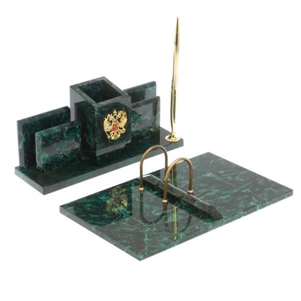 Письменный прибор &amp;quot;Менеджер&amp;quot; с гербом РФ из змеевика 127057