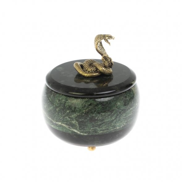 Шкатулка круглая «Кобра» из змеевика 128077