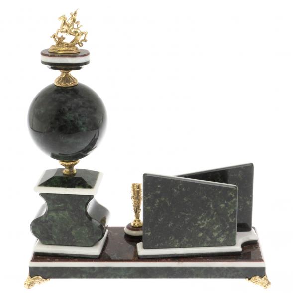 Письменный набор с визитницей &amp;quot;Георгий Победоносец&amp;quot; и змеевика и мрамора 129642