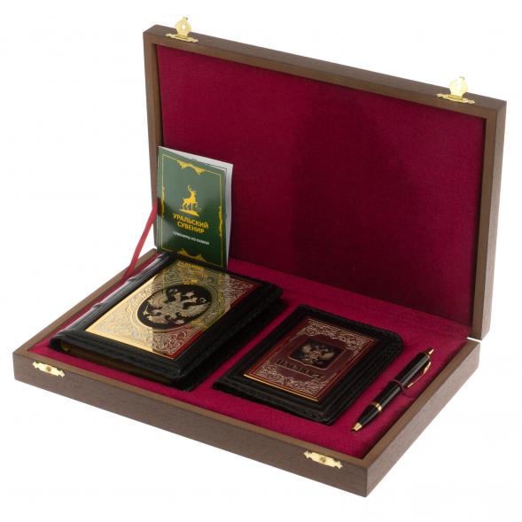 Подарочный набор &amp;quot;Держава&amp;quot; обложка для паспорта, ежедневник и ручка Parker 122542