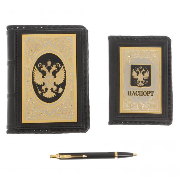 Подарочный набор &amp;quot;Держава&amp;quot; обложка для паспорта, ежедневник и ручка Parker 122542