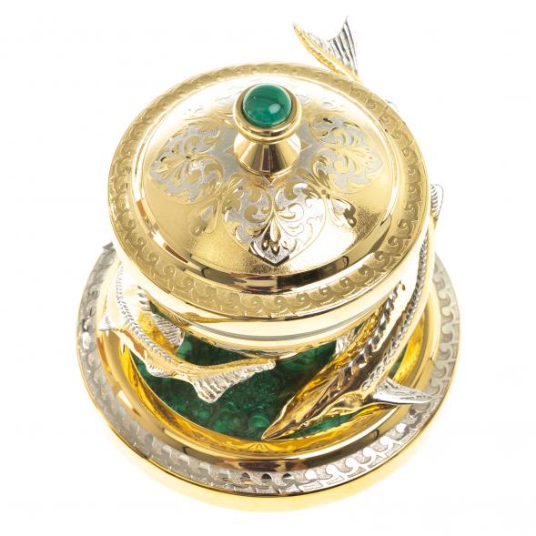 Икорница &amp;quot;Две стерлядки&amp;quot; малахит Златоуст 123278