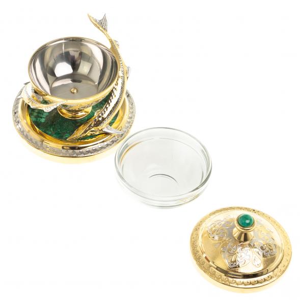 Икорница &amp;quot;Две стерлядки&amp;quot; малахит Златоуст 123278