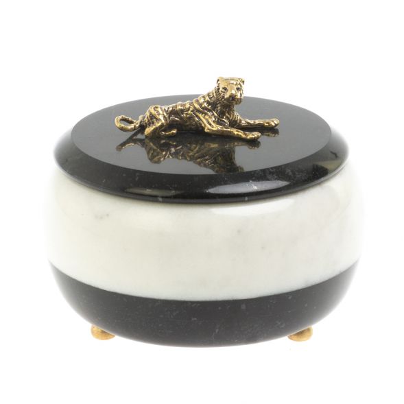 Шкатулка &amp;quot;Тигр&amp;quot; из белого мрамора и черного змеевика 10х10х8 см 127695