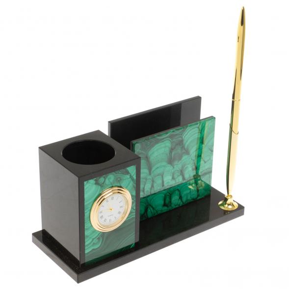 Мини-набор с часами из малахита  18х7х9 см 129771