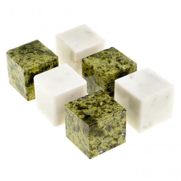 Камни для виски 6 кубиков микс белый мрамор, змеевик 123470