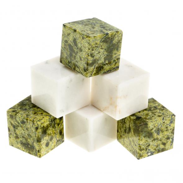 Камни для виски 6 кубиков микс белый мрамор, змеевик 123470