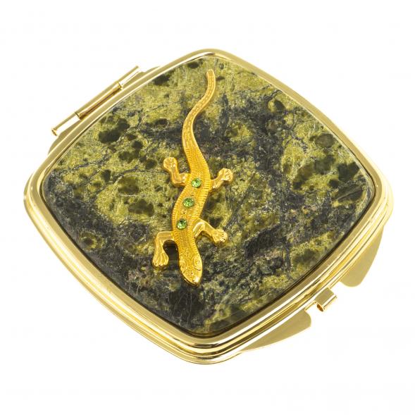 Зеркальце закругленное из змеевика с ящерицей цвет золото 124186