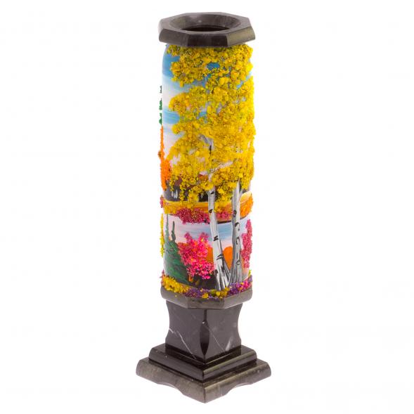 Каменная ваза &amp;quot;Осень&amp;quot; черный змеевик 8х8х29 см 125847