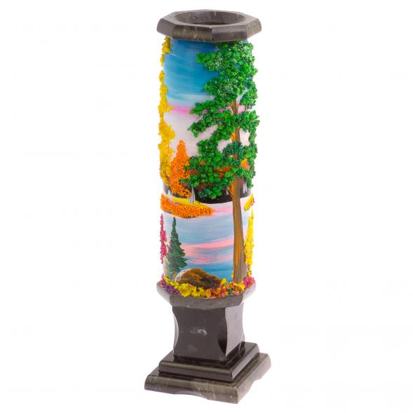 Каменная ваза &amp;quot;Осень&amp;quot; черный змеевик 8х8х29 см 125847