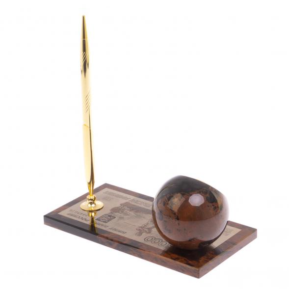 Письменный набор &amp;quot;Купюра 5000 рублей&amp;quot; из коричневого обсидиана 127059