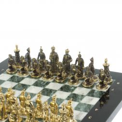 Шахматы "Турецкие" из бронзы змеевика и мрамора 32х32 см