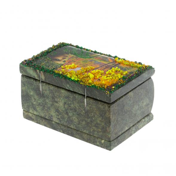 Шкатулка &amp;quot;Хозяйка медной горы. Осень&amp;quot; змеевик 10х6,5х6 см 128774