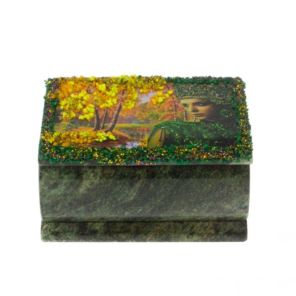 Шкатулка &amp;quot;Хозяйка медной горы. Осень&amp;quot; змеевик 10х6,5х6 см 128774